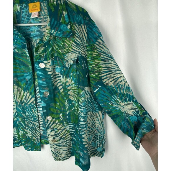 Ruby Rd Blouse Size 18W Button Up Floral Shirt Roll Tab Sleeve Shacket Blue - Picture 14 of 14